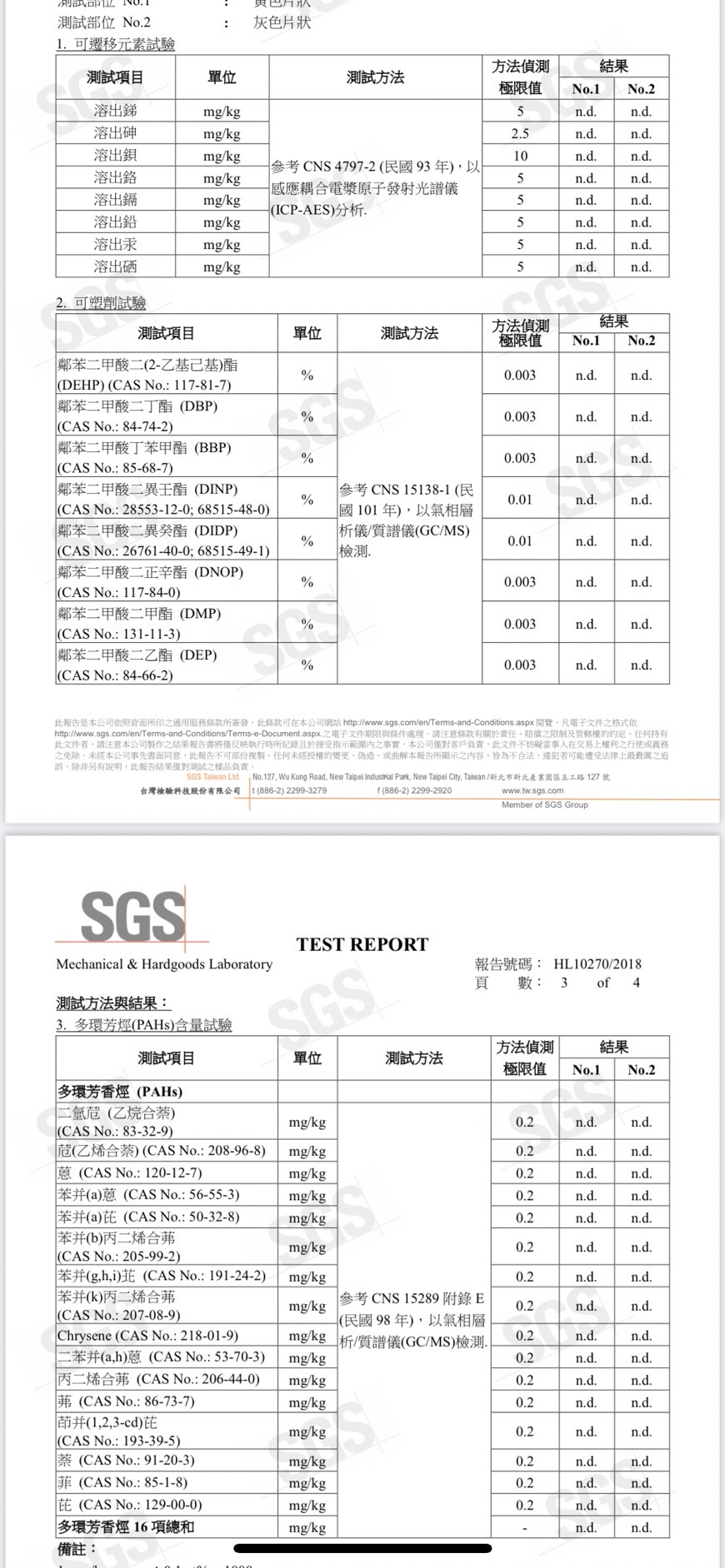 可塑劑致癌物質重金屬檢測報告